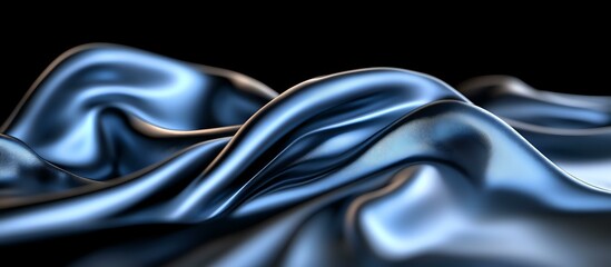 Poster - Luxurious dark blue silk fabric with smooth waves and gentle folds creates dramatic light effects against black background, showcasing elegant textile movement.