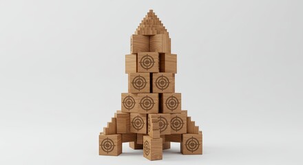 Poster - A stack of wooden blocks is arranged to look like a rocket
