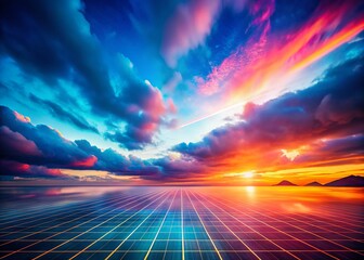 Poster - Futuristic Grid Landscape: Minimalist Tilt-Shift Cloud City