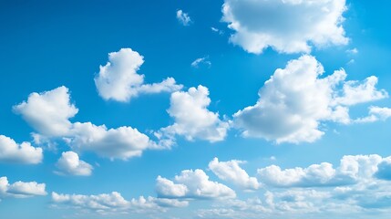 Poster - Bright blue sky adorned with fluffy white clouds creating a peaceful and serene atmosphere : Generative AI