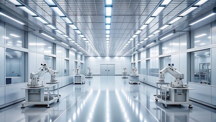 Poster - Futuristic Metamaterial Factory: Cleanroom Production Line - Minimalist Stock Photo