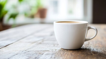 Aufkleber - Warm Daily Coffee Ritual in Cozy Home Setting with Cup on Rustic Wooden Table : Generative AI