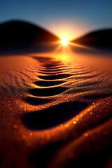Poster - Dramatic sunset over rippling water surface with golden light reflecting off waves, creating magical bokeh effect and silhouetted mountains in background.