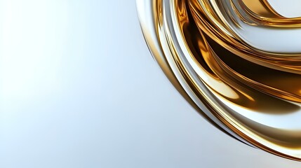 Poster - Luxurious gold metallic wave on white background creates elegant abstract composition with smooth flowing curves and reflective surface. Suitable for luxury branding.