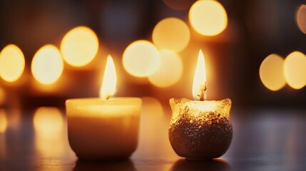 Leinwandbilder - Softly glowing candles in an intimate setting creating a warm and inviting atmosphere : Generative AI