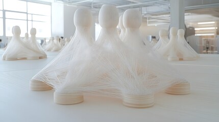 Poster - Innovative Artistic Installation with Abstract Figures and Threads