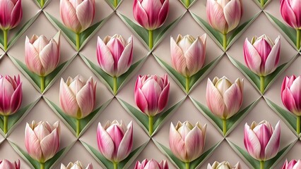 Poster - Geometric Tulip Macro Photography: Muted Pink & Beige Floral Design