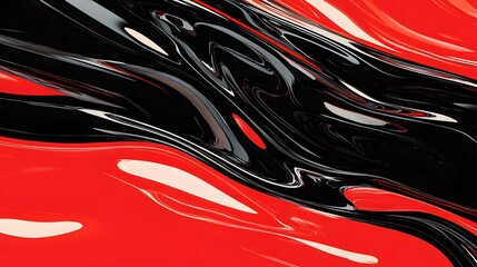 Poster - Abstract Flowing Patterns of Red, Black and White Liquid Design