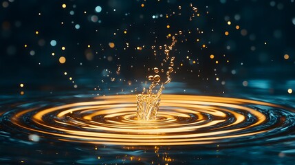 Poster - Captivating Golden Water Splash with Bokeh Effect and Ripples