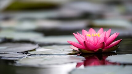 Aufkleber - Delicate pink lotus flower blooming on calm waters surrounded by peaceful nature : Generative AI