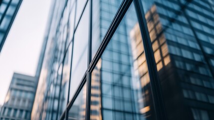 Poster - A closeup view of modern glass buildings reflecting light showcasing urban architecture and design : Generative AI