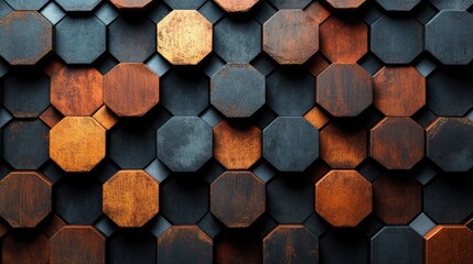 Poster - Metallic hexagon texture wall background design
