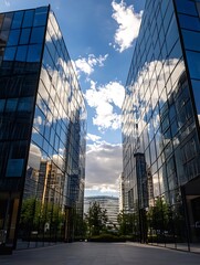 Aufkleber - Stunning Reflection of Modern Buildings Under a Dramatic Sky in an Urban Setting : Generative AI