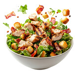 A Fresh Chicken Caesar Salad with Bacon Croutons Isolated on Transparent Background