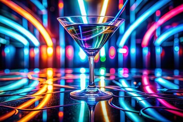 Poster - Glowing Neon Martini: Futuristic Sci-Fi Bar Cocktail