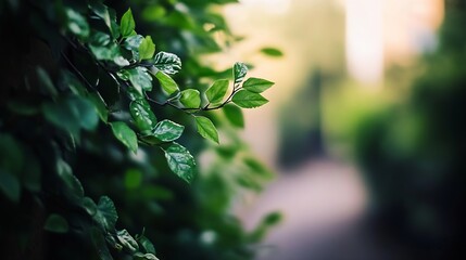 Poster - Lush green leaves climbing on a wall in a serene urban environment during daylight : Generative AI