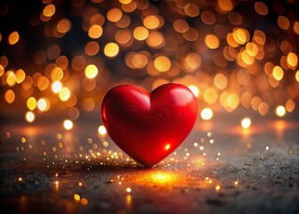 Poster - Glowing Red Heart Animation, Low Light, Romantic Floating Effect, Valentine's Day, Abstract Love
