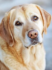 Poster - Gentle gaze of a golden retriever dog showcasing its expressive eyes and soft fur in a warm setting : Generative AI