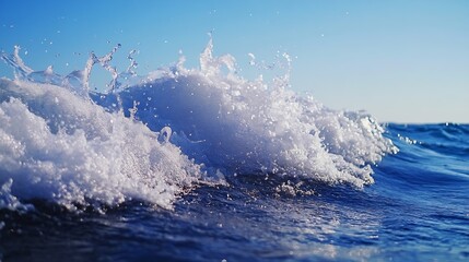 Poster - Waves crashing against each other under bright sunlight reflecting off the blue ocean water : Generative AI