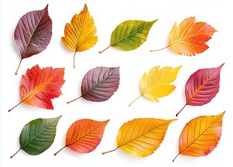 Poster - Colorful autumn leaves falling on white background with clipping path