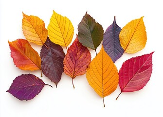 Poster - Colorful autumn leaves falling on white background
