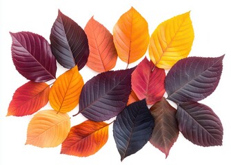 Poster - Colorful autumn leaves falling on white background