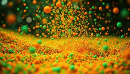 Fototapete - Vibrant Abstract Background with Floating Colorful Particles in Orange and Green Creating Dynamic Visual Patterns and Textures