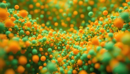 Fototapete - Vibrant Abstract Design Featuring Orange and Green Spheres with Soft Depth, Creating a Dreamy Visual Experience in an Exquisite Color Palette