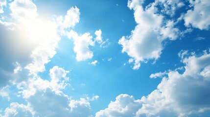 Aufkleber - Vibrant blue sky with fluffy clouds glowing in the sunlight on a clear day : Generative AI