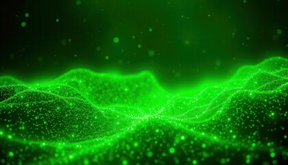 Fototapete - Abstract green wave pattern with glowing particles and vibrant illumination creating a dynamic and captivating visual with depth and texture