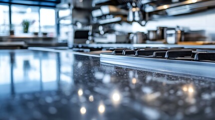 Aufkleber - Modern kitchen interior with sleek surfaces and sparkling reflections in contemporary design : Generative AI