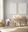 © Yothin - Neutral Playroom Interior with Wooden Toys and Elephant Plush