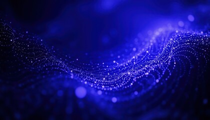 Fototapete - Abstract Blue Background with Sparkling Particles and Wave Motion for Technology, Science, and Digital Themes in High-Resolution Imagery