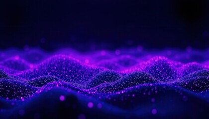 Fototapete - Abstract digital landscape with glowing purple dots forming a wavy surface, creating a futuristic and ethereal atmosphere for creative projects