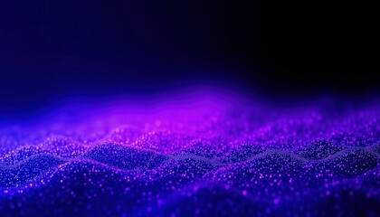 Fototapete - Abstract wave patterns of glowing particles in purple and blue hues creating a mesmerizing visual depth on dark background
