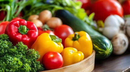 Poster - Colorful Display of Fresh Vegetables Including Bell Peppers Tomatoes and Zucchini : Generative AI