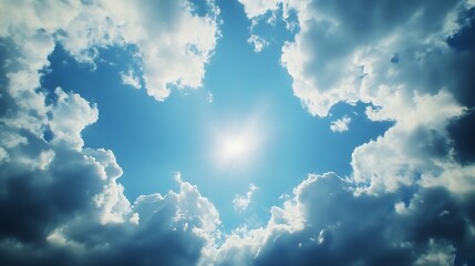 Aufkleber - Vibrant sky filled with fluffy clouds and shimmering sunlight creating a stunning view : Generative AI