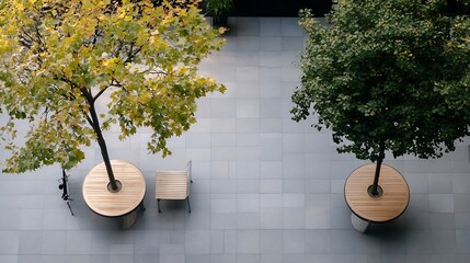Poster - Modern Outdoor Space Featuring Two Trees and Stylish Furniture in a Minimalist Design : Generative AI