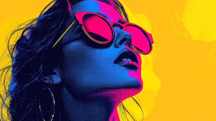 Poster - Bold Pop Art Grain, High-definition speckled noise texture with crisp feel, featuring bold black outlines, simple solid colors, cool neon-lit color palette, geometric design.