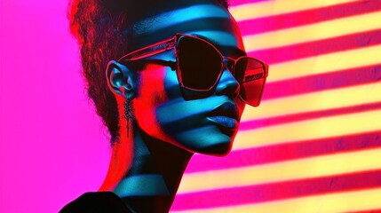 Poster - Bold Minimalist Film Grain, a glitch-inspired design featuring strong black outlines, solid colors, and a neon-lit pop art aesthetic with a clean geometric style.