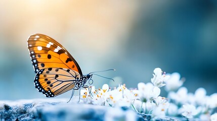 Aufkleber - Beautiful butterfly perched on delicate white flowers creating a stunning nature scene : Generative AI