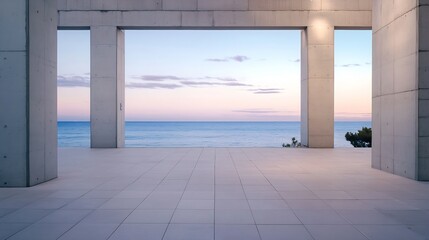 Leinwandbilder - Modern architectural design featuring a stunning ocean view at sunset in a minimalist environment : Generative AI
