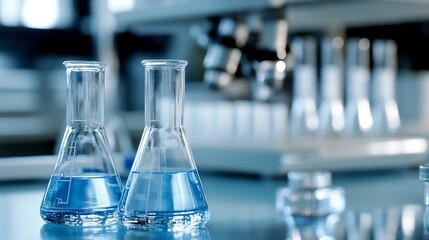 Aufkleber - Laboratory Equipment with Blue Liquid in Glass Beakers for Scientific Research : Generative AI