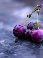 Poster - Ripe Fresh Grapes with a Glossy Surface on a Dark Stone Background : Generative AI