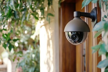 Poster - Security camera installed at front door of a private house surrounded by greenery