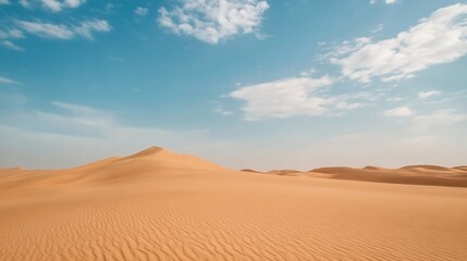 Poster - Stunning view of vast desert landscape with smooth sand dunes under a bright blue sky : Generative AI