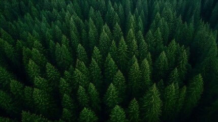 Poster - Aerial view of dense evergreen trees forming a lush green landscape in the forest : Generative AI
