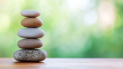 Fototapete - Zen Garden Inspired Stacked Pebbles Demonstrating Natural Beauty and Harmony : Generative AI