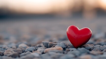 Aufkleber - Vibrant red glossy heart placed on gravel ground creating a striking love symbol outdoors : Generative AI