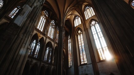 Aufkleber - Gothic Cathedral Interior Illuminated by Stunning Stained Glass Windows : Generative AI